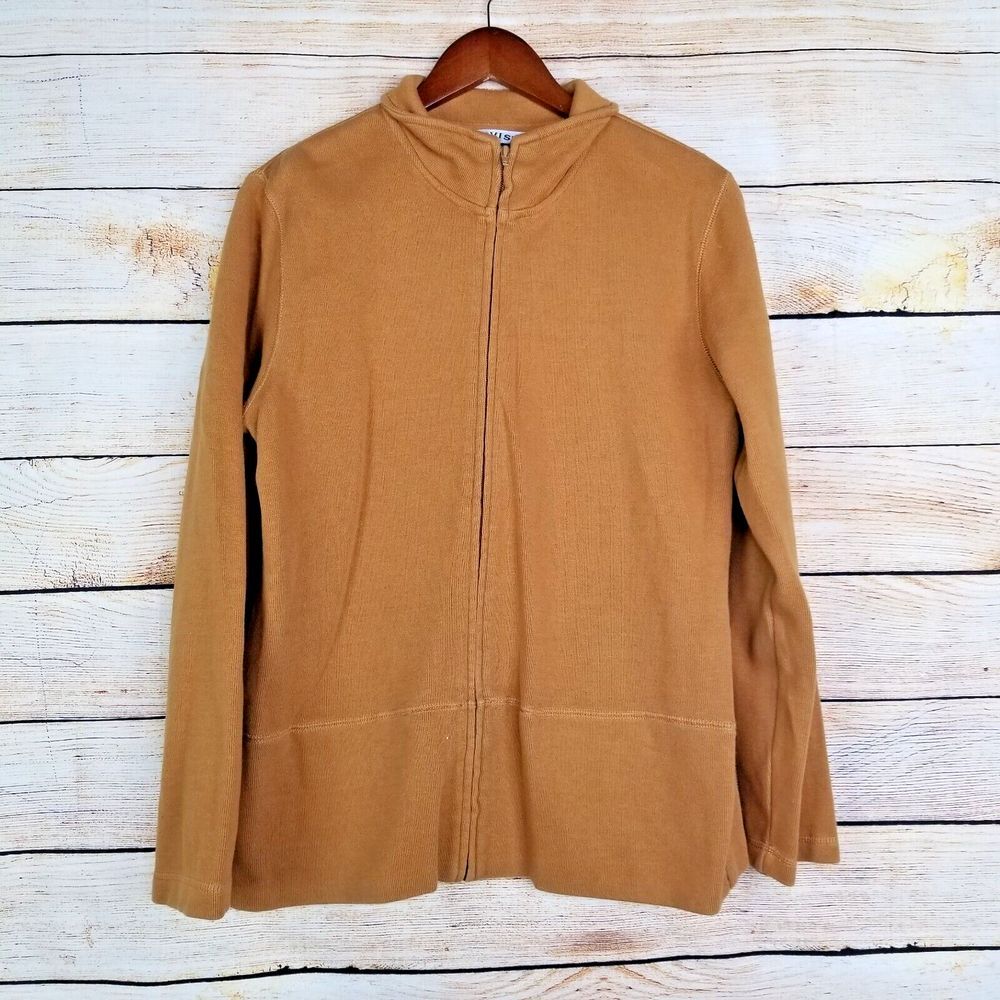 Orvis Womens Size M Golden Brown Zip Up Sweatshirt 100% Cotton Casual Fishing